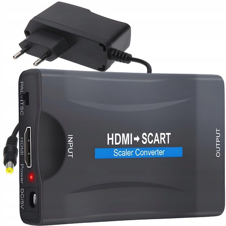 ADAPTER KONWERTER HDMI DO SCART PRZEJŚCIÓWKA SYGNALU EUROZŁĄCZE AV EURO FHD