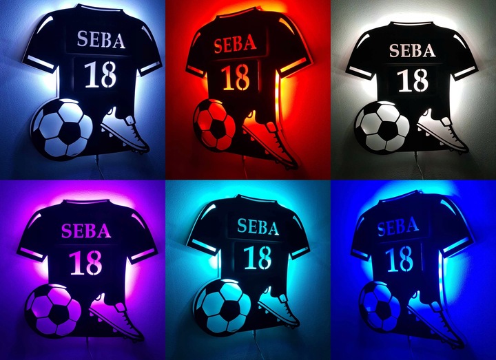 LAMPKA NOCNA LED Piłka Nożna Pilot piłkarska z imieniem numerem koszulka 3D