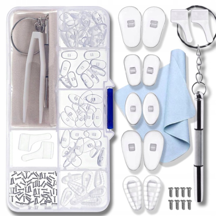 ZESTAW DO NAPRAWY OKULARÓW ŚRUBKI NOSKI SILIKONOWE 35 par nosków