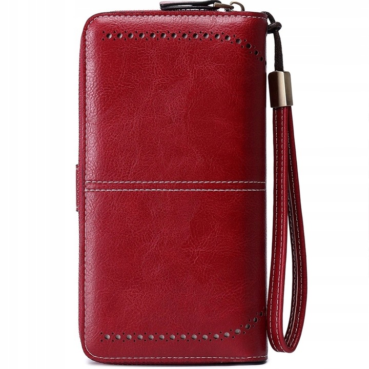 PORTFEL SKÓRZANY DAMSKI CZERWONY RFID ELEGANCKI FUNKCJONALNY POJEMNY