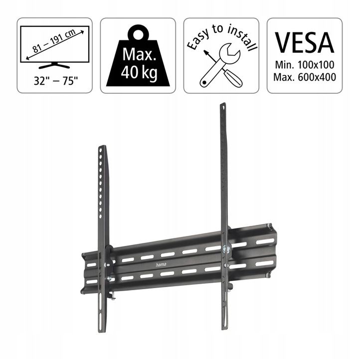Mocny UCHWYT DO TELEWIZORA do 75" Hama LCD/LED VESA 600X400 uchylny