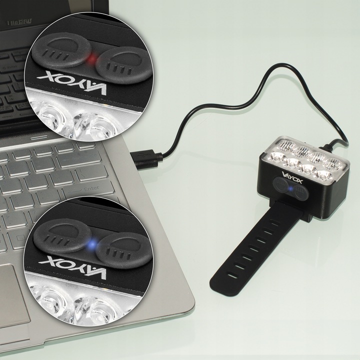 LAMPKA ROWEROWA PRZÓD 8xLED MOCNA JASNA 900LM OŚWIETLENIE ROWER USB-C VAYOX