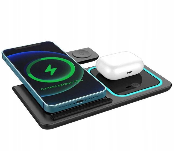 Ładowarka Indukcyjna Stacja Dokująca Apple Iphone AirPods Qi USB 3w1 LED