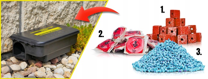 3X DUŻA STACJA DERATYZACYJNA KARMNIK Z NADRUKIEM NA MYSZY I SZCZURY