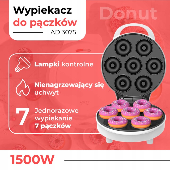 Wypiekacz opiekacz do pączków 5cm donut 1500W nieprzywierająca powłoka