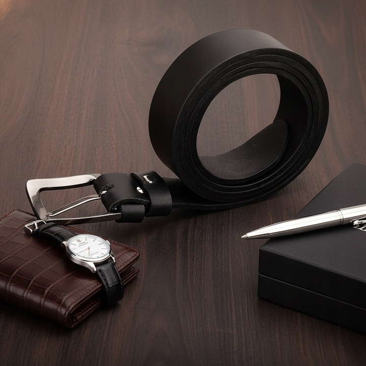 PASEK Męski Skórzany do SPODNI DŁUGI 135cm Czarny Skóra Naturalna