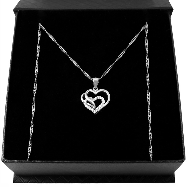 SREBRNY NASZYJNIK SERCE ŁAŃCUSZEK Z ZAWIESZKĄ SREBRO 925 + RÓŻA WIECZNA LED