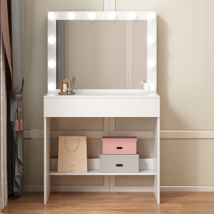 TOALETKA KOSMETYCZNA MAKIJAŻU WIZAŻU Z LUSTREM LED NOWOCZESNA LOFT GLAMOUR