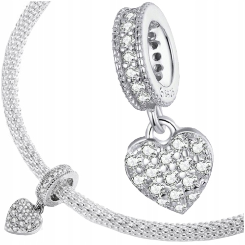CHARMS WISZĄCE SERCE srebro 925 koralik zawieszka z cyrkoniami srebrna S925