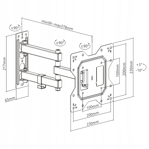 Obrotowy UCHWYT ŚCIENNY do MONITORA i TELEWIZORA na wysięgniku 23-43" 35kg