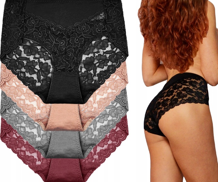 Majtki Damskie Bawełniane Koronkowe Wysoki Stan Wygodne Kobiece 4-PAK XL