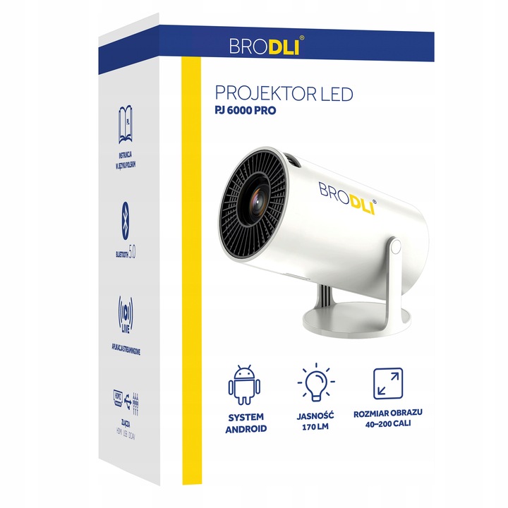 PROJEKTOR LED PRZENOŚNY RZUTNIK MULTIMEDIALNY ANDROID TV WI-FI