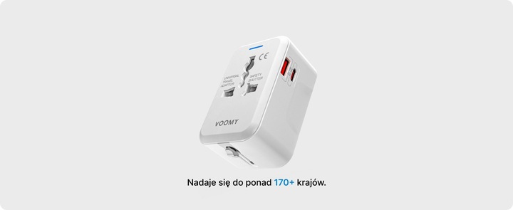 Voomy 20W Uniwersalna Wtyczka Światowa - 150+ krajów - USB-C & USB-A