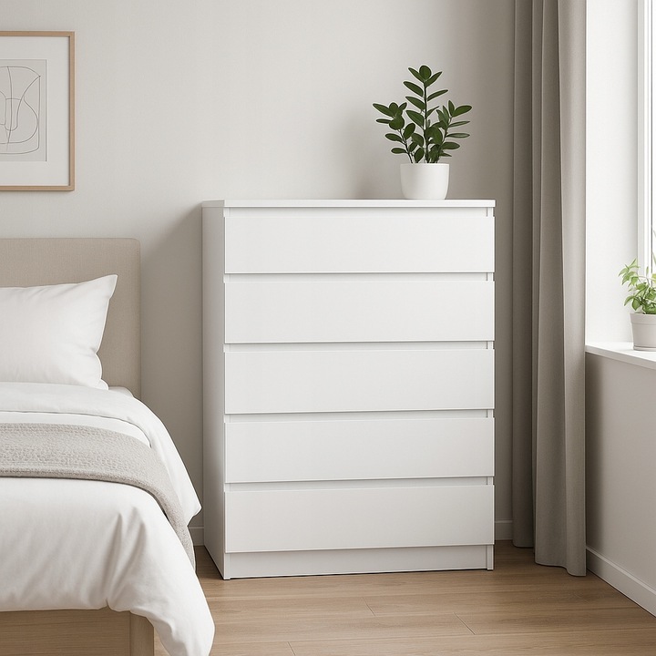 Komoda biała 5 szuflad nowoczesna duża szafka do salonu pokoju