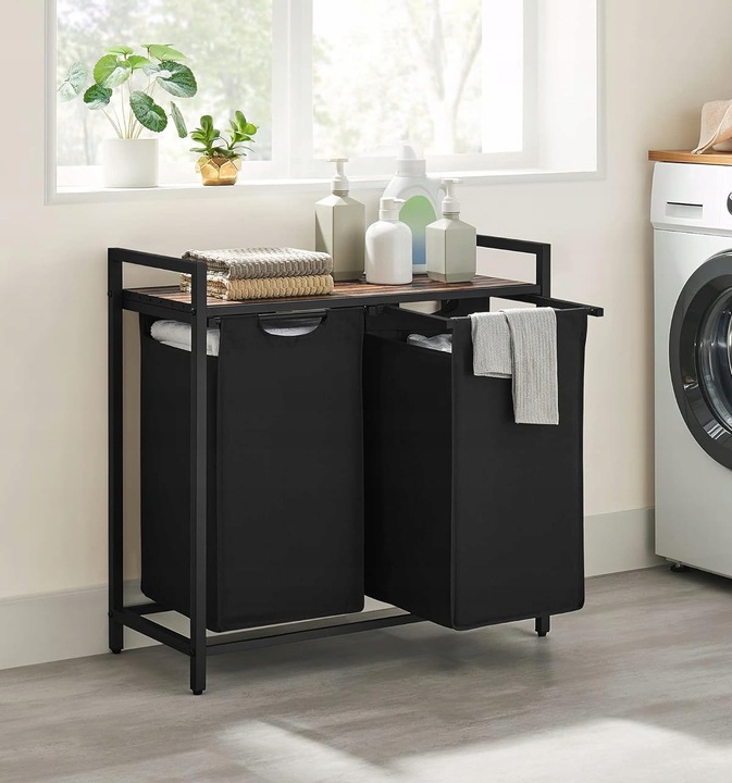 Kosz wolnostojący 2 PRZEGRÓDKI na pranie 2x46L 73 x 33 x 72 CZARNY z