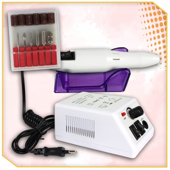 FREZARKA DO PAZNOKCI MANICURE PEDICURE PROFESJONALNA MOCNA 20W frezy zestaw