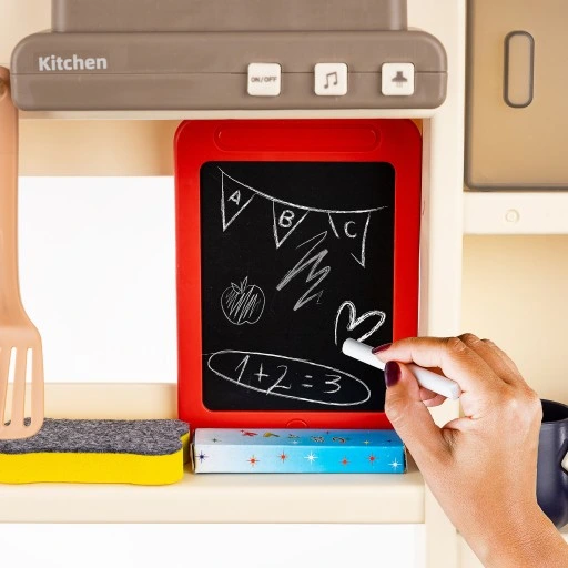 KUCHNIA DLA DZIECI ŚWIATŁO OKAP Z DŹWIĘKIEM KRAN PARA WODA TABLICA KREDOWA