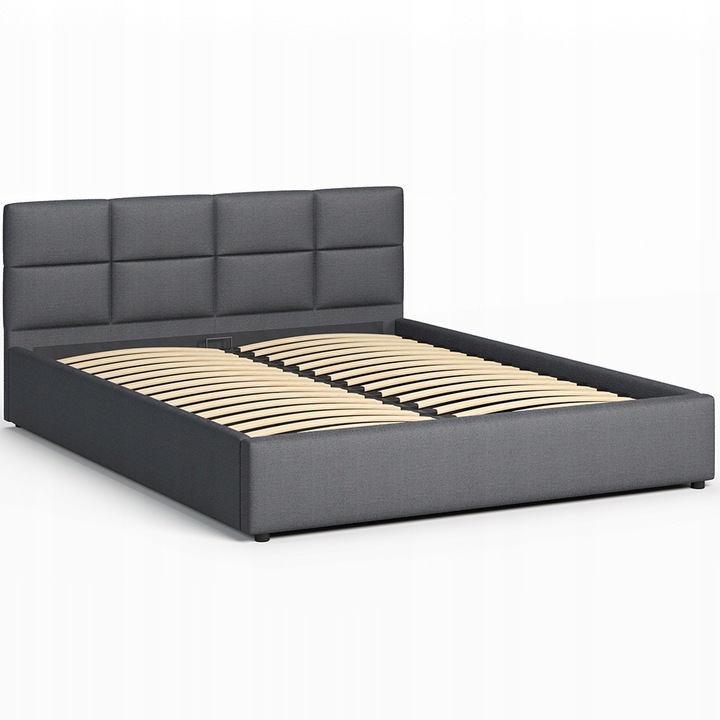 Łóżko tapicerowane 160×200 z pojemnikiem i zagłówkiem Mika szare