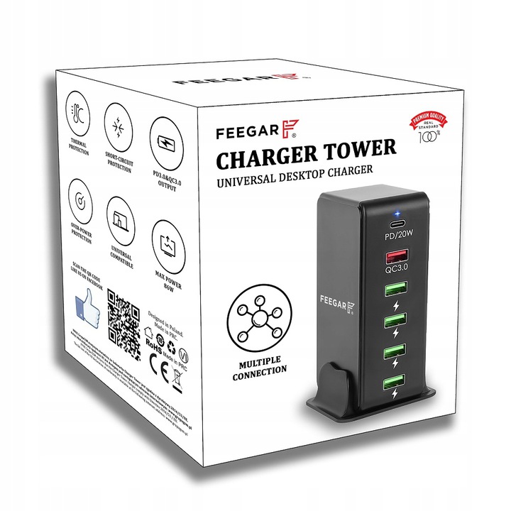 Ładowarka sieciowa Feegar Tower 86W 6x USB Typ C