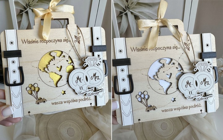 Kartka WALIZKA NA ŚLUB WESELE na pieniądze GRAWER prezent pamiątka