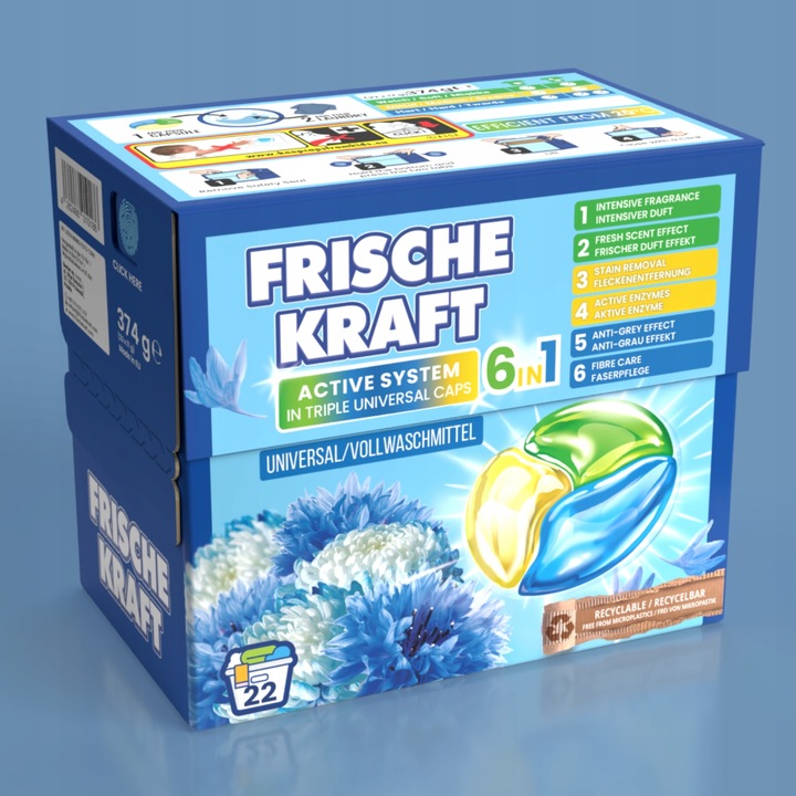 Frische Kraft 6w1 Niemieckie Kapsułki do Prania Uniwersalne 22szt