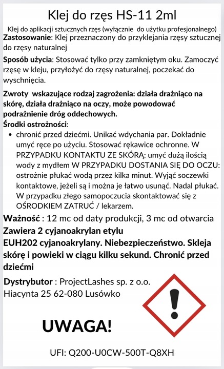 Klej do przedłużania rzęs HS-11 ProjectLashes 2g + GRATIS szybki