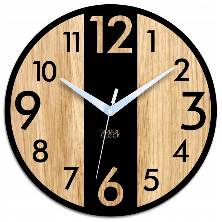 Zegar ścienny drewniany Dębowy LINCOLN - 33 cm cichy, zegar do salonu