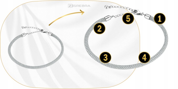 Bransoletka modułowa srebro 925 do CHARMS koralików zawieszek szara srebrna