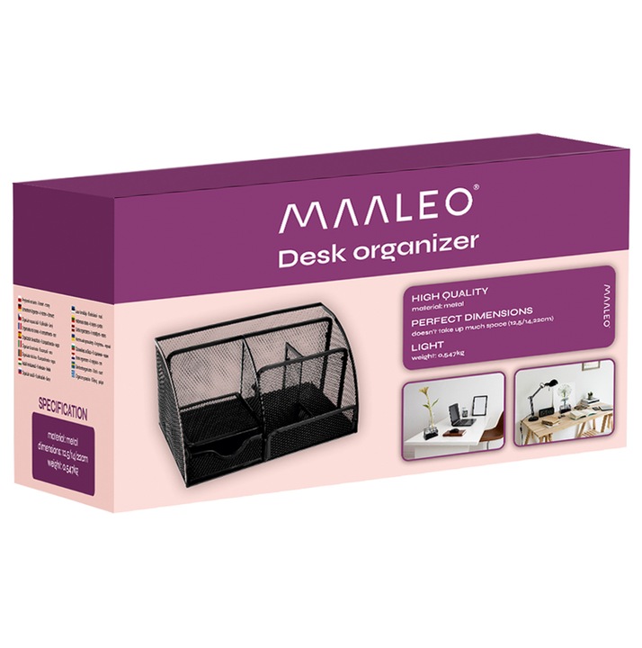 Organizer na Biurko Przybornik na Kredki Pojemnik Szufladka Metalowy Czarny