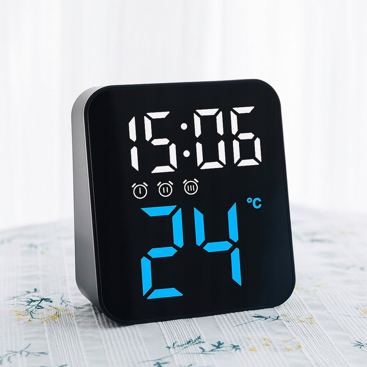ZEGAR ZEGAREK ELEKTRONICZNY CYFROWY LED STOJĄCY BUDZIK DATA TEMPERATURA