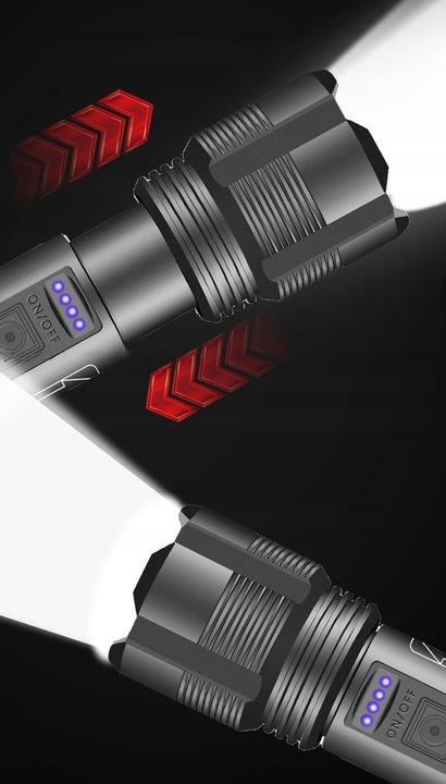 METALOWA Latarka Taktyczna LED Akumulatorowa MOCNA Szperacz Reflektor +Zoom