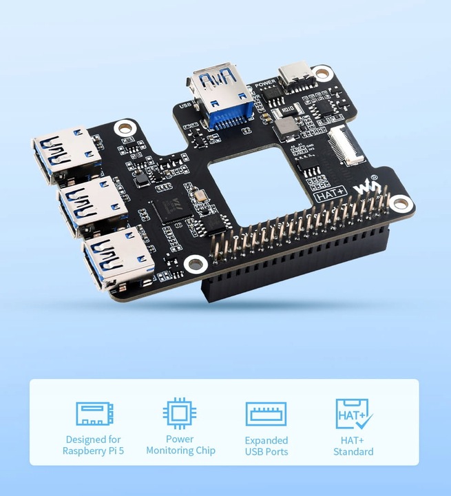 Rozszerzenie PCIe USB 3.2 dla Raspberry Pi 5, HUB PCIe na 4 x USB