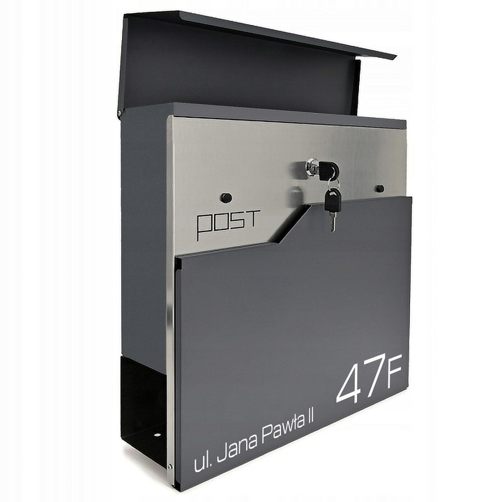 SKRZYNKA NA LISTY POCZTOWA Z ADRESEM NAPISEM NUMEREM DOMU ANTRACYT