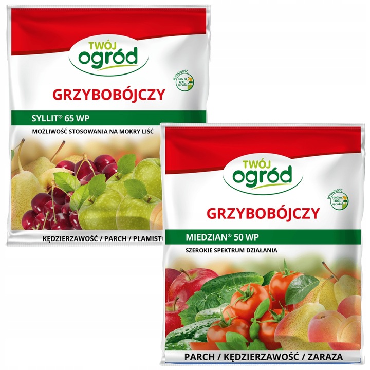 MIEDZIAN 50WP 100G + SYLLIT 65WP 45G NA CHOROBY GRZYBOWE OWOCÓW I