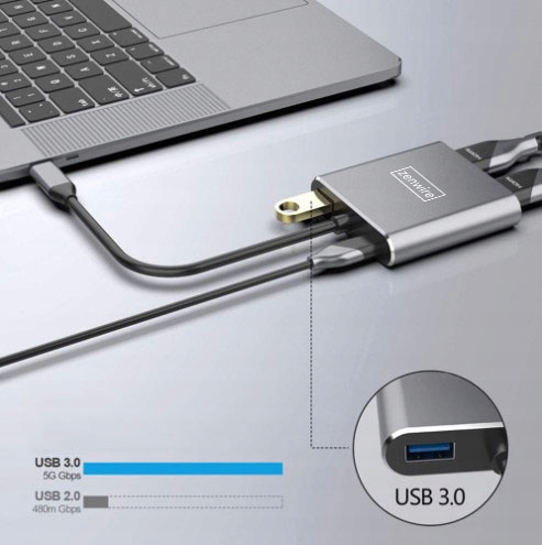 ADAPTER HUB Przejściówka USB-C 3.1 4W1 2x HDMI 4K USB 3.0 Power Delivery PD