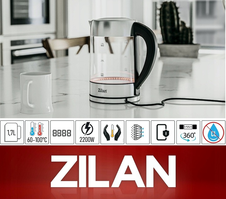 CZAJNIK ELEKTRYCZNY SZKLANY LED Z REGULACJĄ TEMPERATURY 2200W