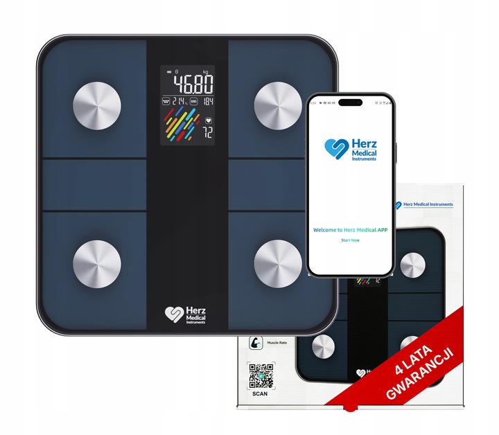 WAGA ŁAZIENKOWA ANALITYCZNA ELEKTRONICZNA BMI TŁUSZCZ TĘTNO APLIKACJA