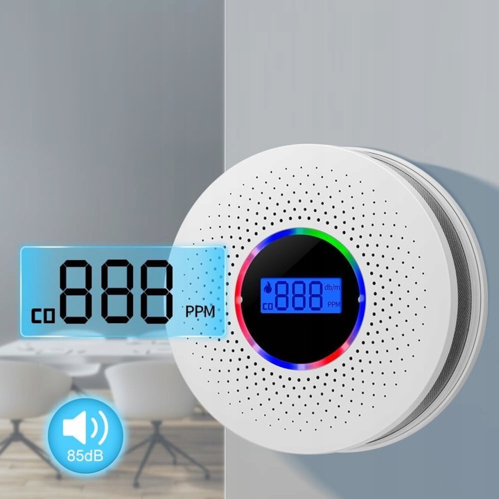 CZUJNIK CZADU I DYMU 2w1 detektor tlenku węgla LCD certyfikowany ALARM X 2