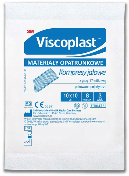 20SZT VISCOPLAST KOMPRESY JAŁOWE Z GAZY 10X10 CM 3 SZT.