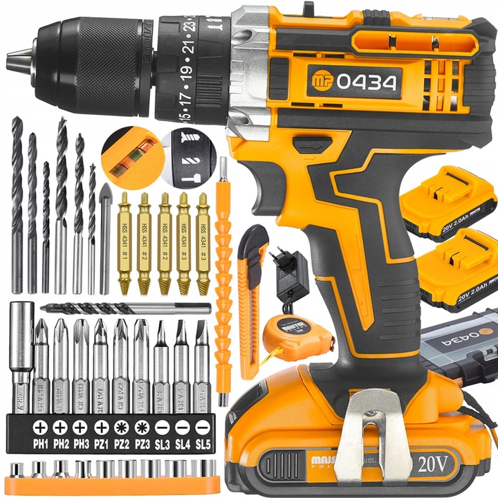 UDAROWA WIERTARKO WKRĘTARKA AKUMULATOROWA 2xAKU 20V BITY NASADKI