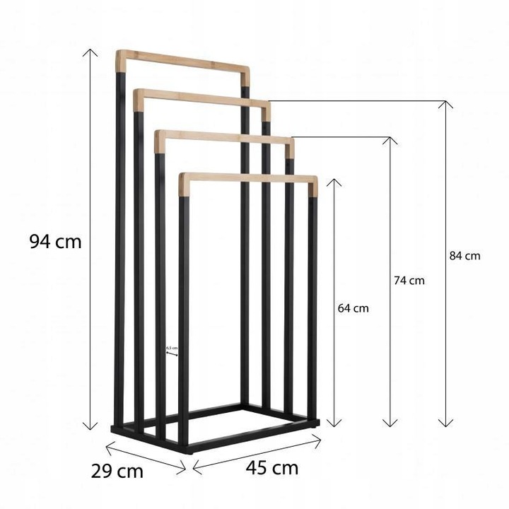 Stojak łazienkowy wieszak na ręczniki czarny stojący do łazienki bambus