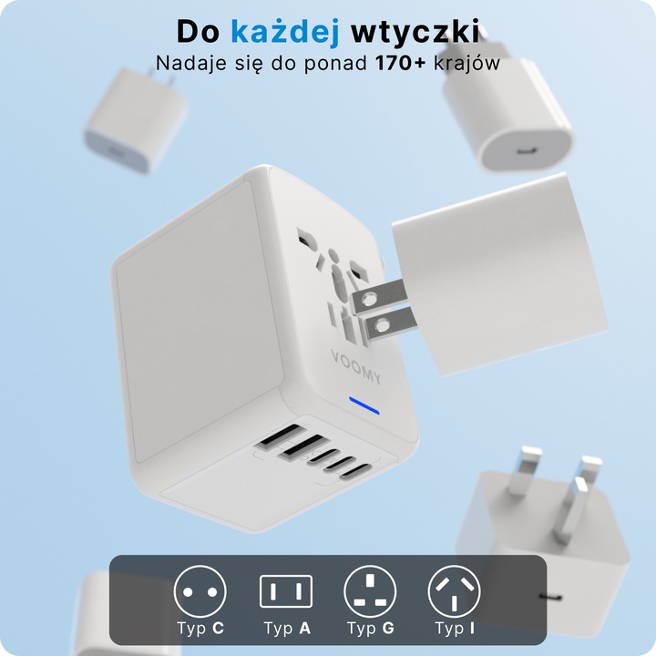 Adapter Podróżny VOOMY Y29 Z Ponad 170 Narodów - 2 Usb A 3 Usbc Biały