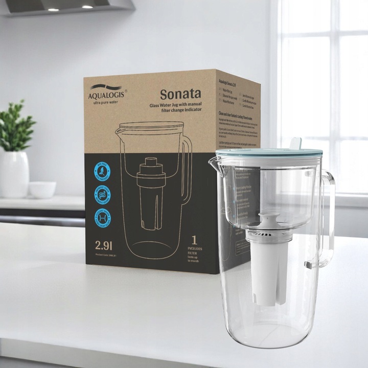 Dzbanek Filtrujący Szklany Aqualogis Sonata Niebieski + 12 wkładów