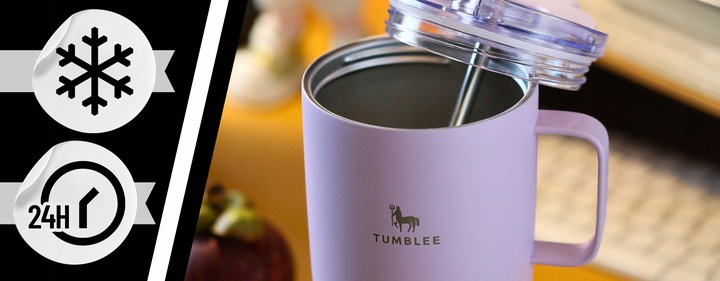 MOCNY Kubek Termiczny ze Stalową Słomką i Uchwytem na Kawę Herbatę 900ml