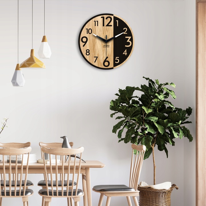 Zegar ścienny drewniany Dębowy ALFRED - 33 cm cichy, zegar do salonu