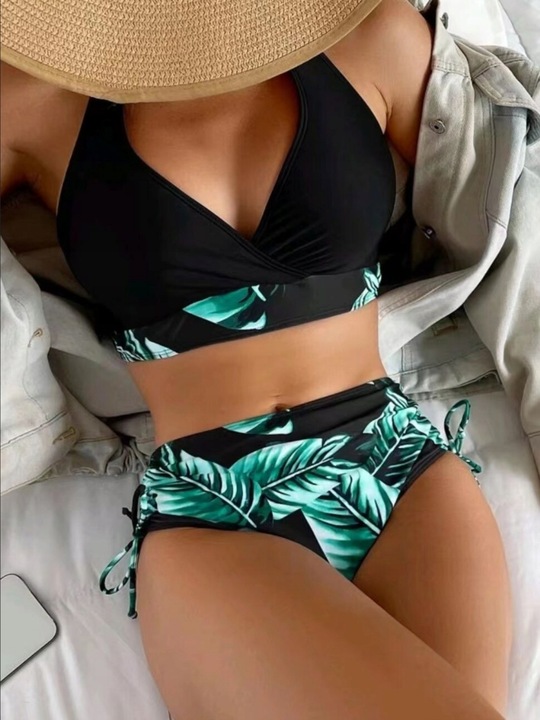 STRÓJ KĄPIELOWY DWUCZĘŚCIOWY KOSTIUM WYSOKI STAN SEXY BIKINI PUSH UP BOHO M