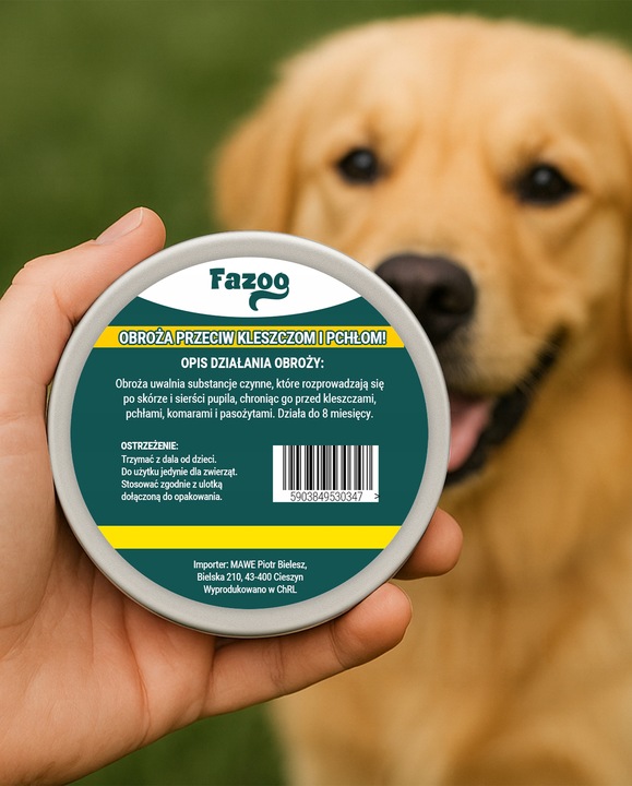 OBROŻA NA KLESZCZE i Pchły dla Dużego Psa Antykleszczowa 8 Miesięcy Fazoo