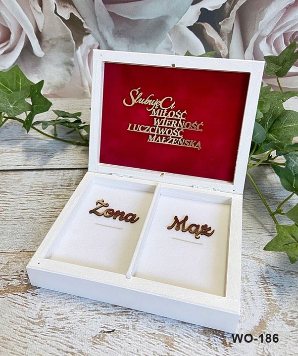 Pudełko na koperty + obrączki białe złote dekory