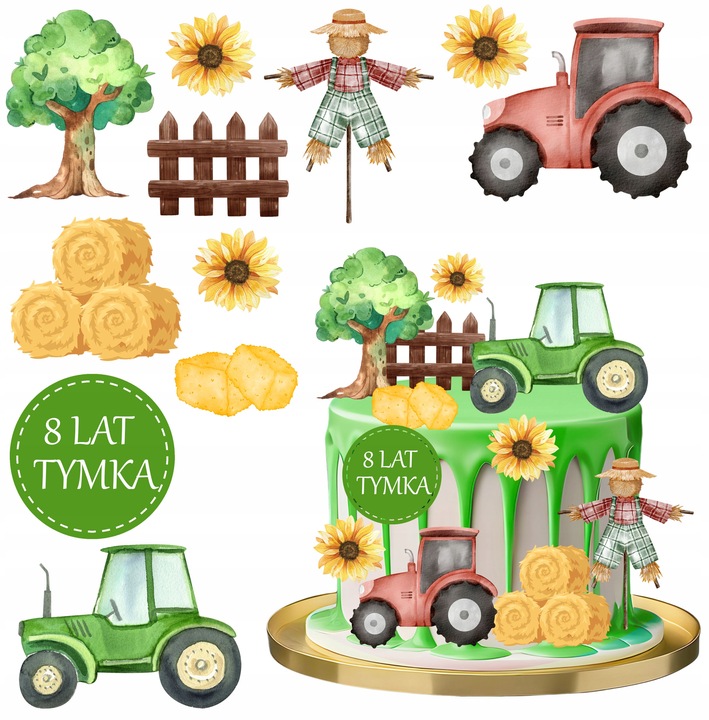 WYDRUK CUKROWY TRAKTOR CIĄGNIK CUKROWA DEKORACJA + TABLICZKA Z TEKSTEM