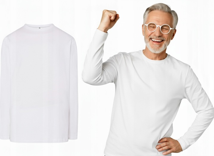 Podkoszulek męski z długim rękawem 100% bawełna BIAŁY bez ocieplenia